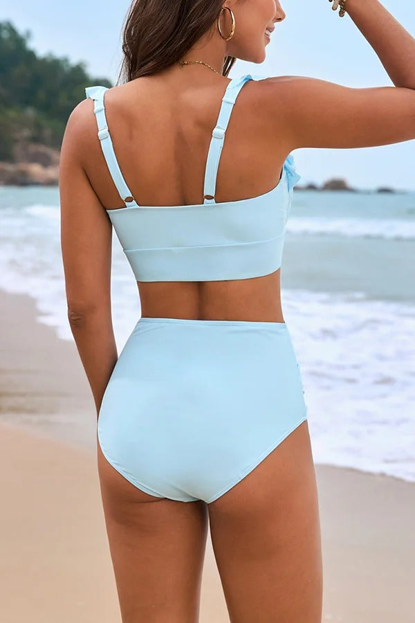 Botanical print ruffled two-piece stretch bikini - Fashionpara