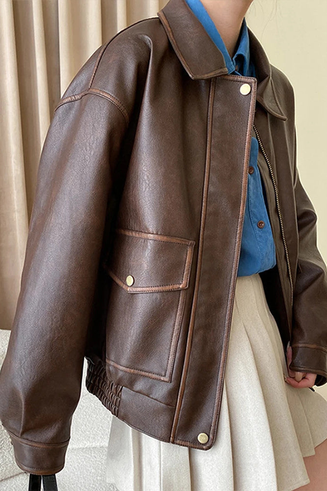 Vintage Oversized Leather Coat for Timeless Style and Comfort