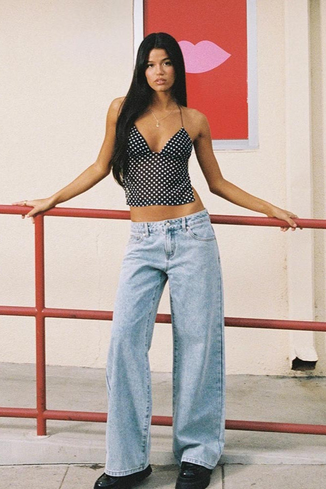 Polka Dot Backless Halter Crop Top - Fashionpara