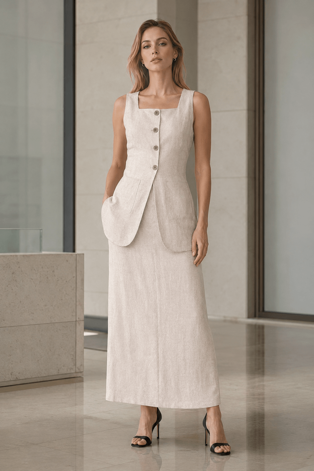 Sleeveless Vest Skirt Two Piece Work Set