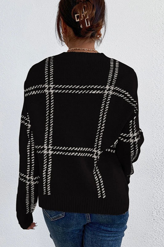 Plaid Crew Neck Relaxed Sweater 8