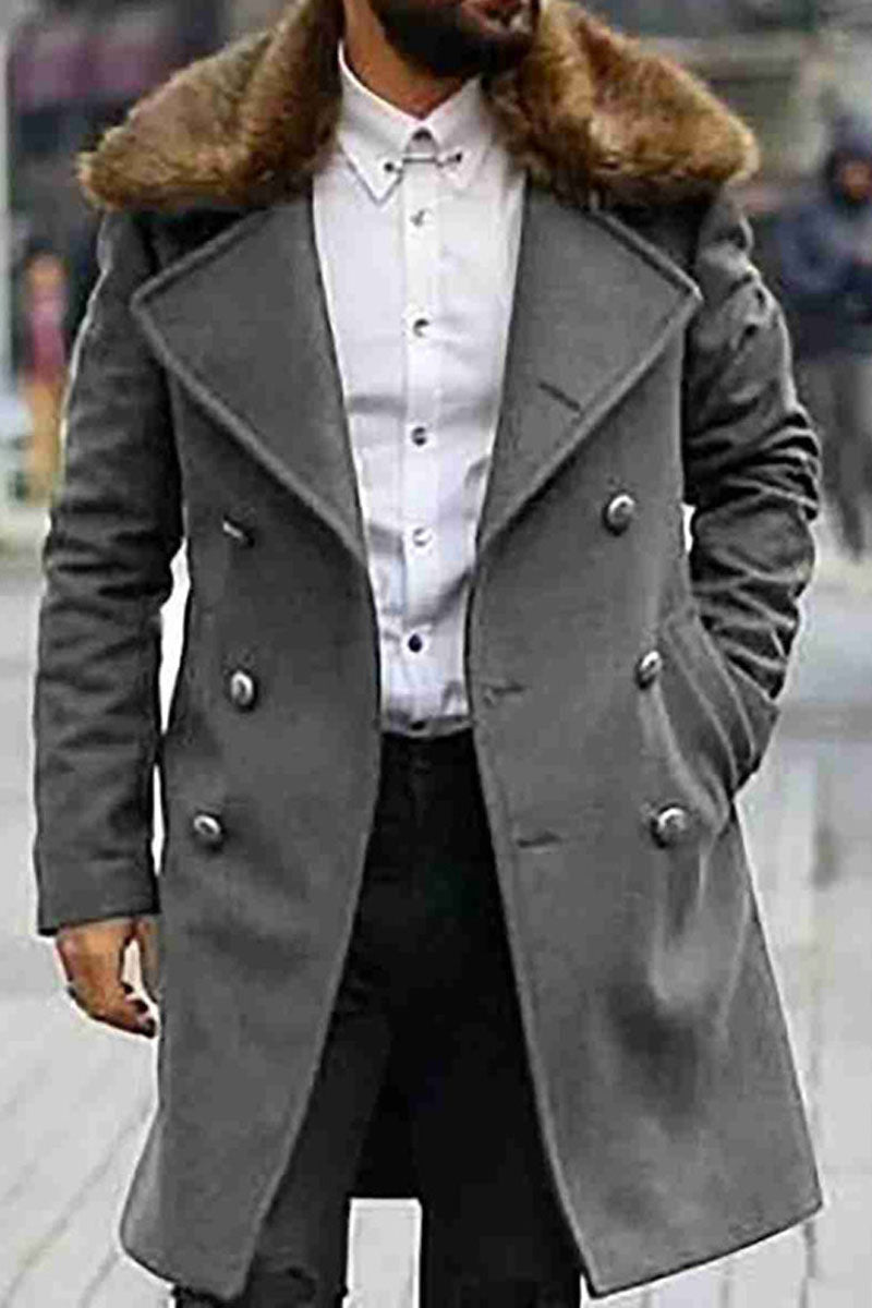 Uniqshe Men's Double-Breasted Tweed Jacket Trench Coat Fashionpara