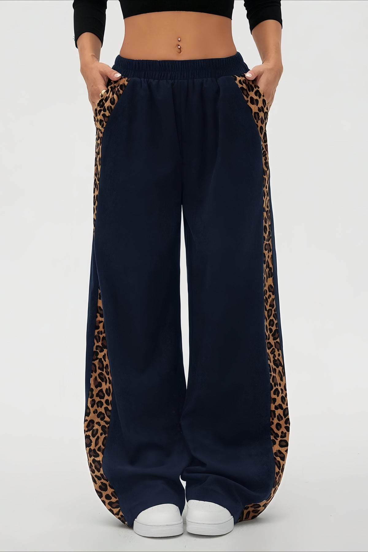 Leopard Side Stripe Wide Leg Pants