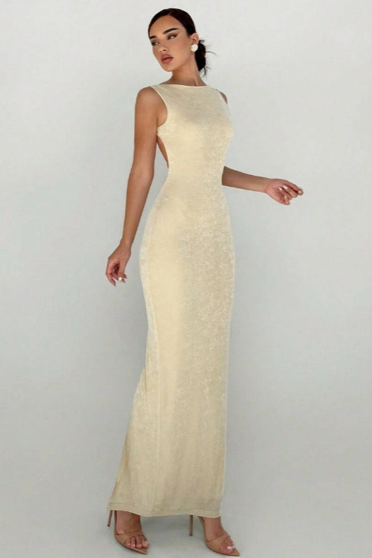 Sleeveless Fitted Backless Split Maxi Dress