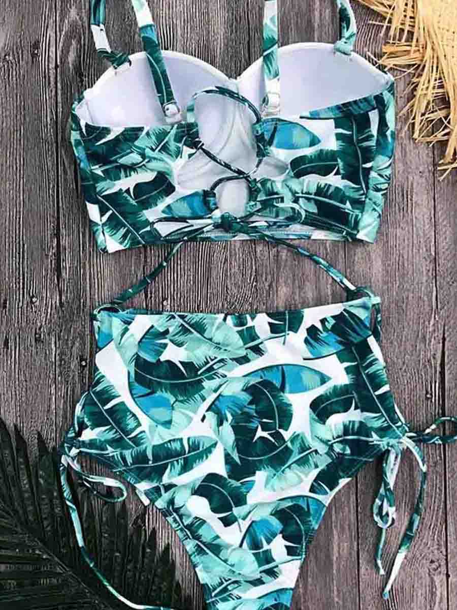 Floral Printed Green Two Pieces Swimsuit - Fashionpara