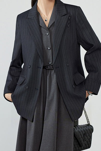 Elegant Striped Notch Blazer
