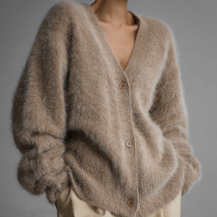 Elegant V-Neck Mink Wool Cardigan for Ultimate Comfort