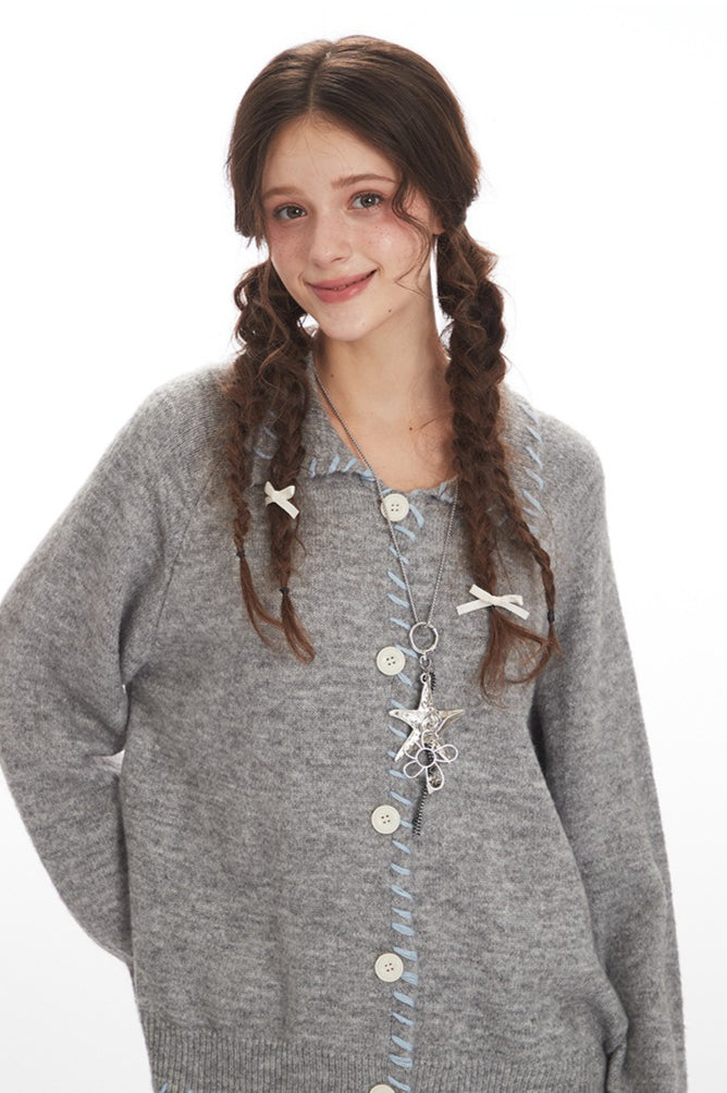 Vintage Collared Open Front Knit Top