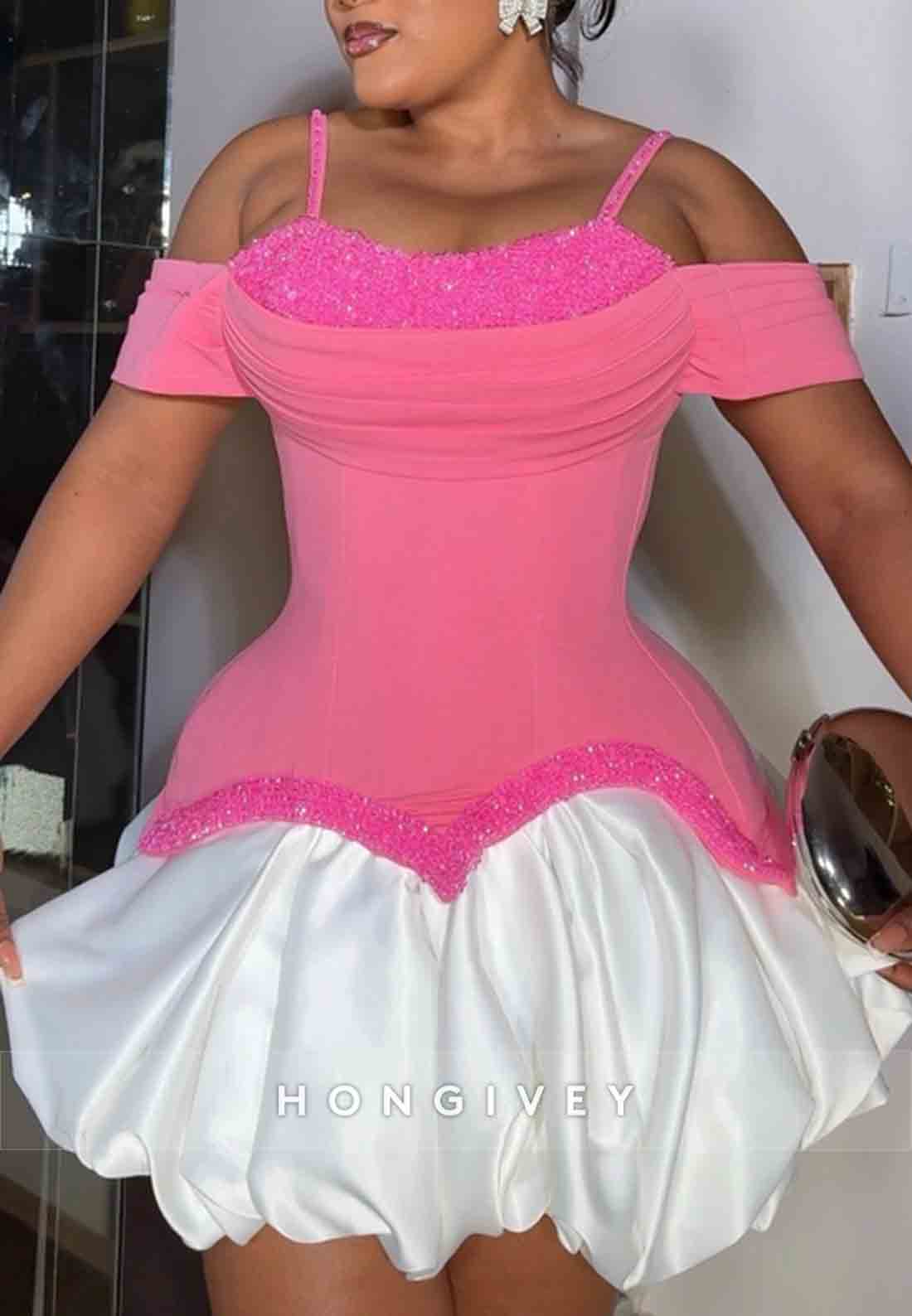 Off-Shoulder A-Line Pleated Regular Straps Beading Mini Homecoming Dresses