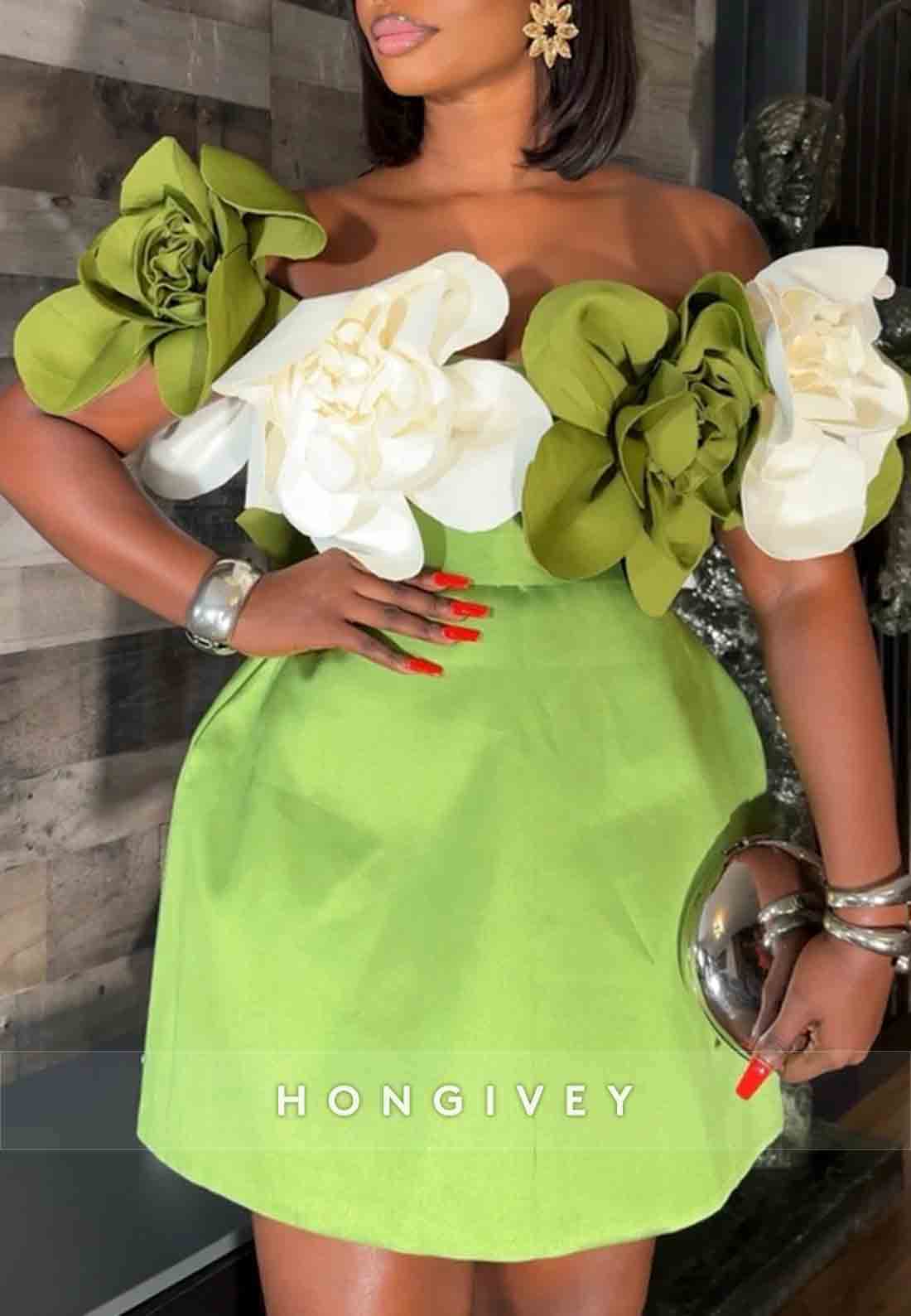 Off the Shoulder Handmade Flowers Column Pleated Short Homecoming Dresses