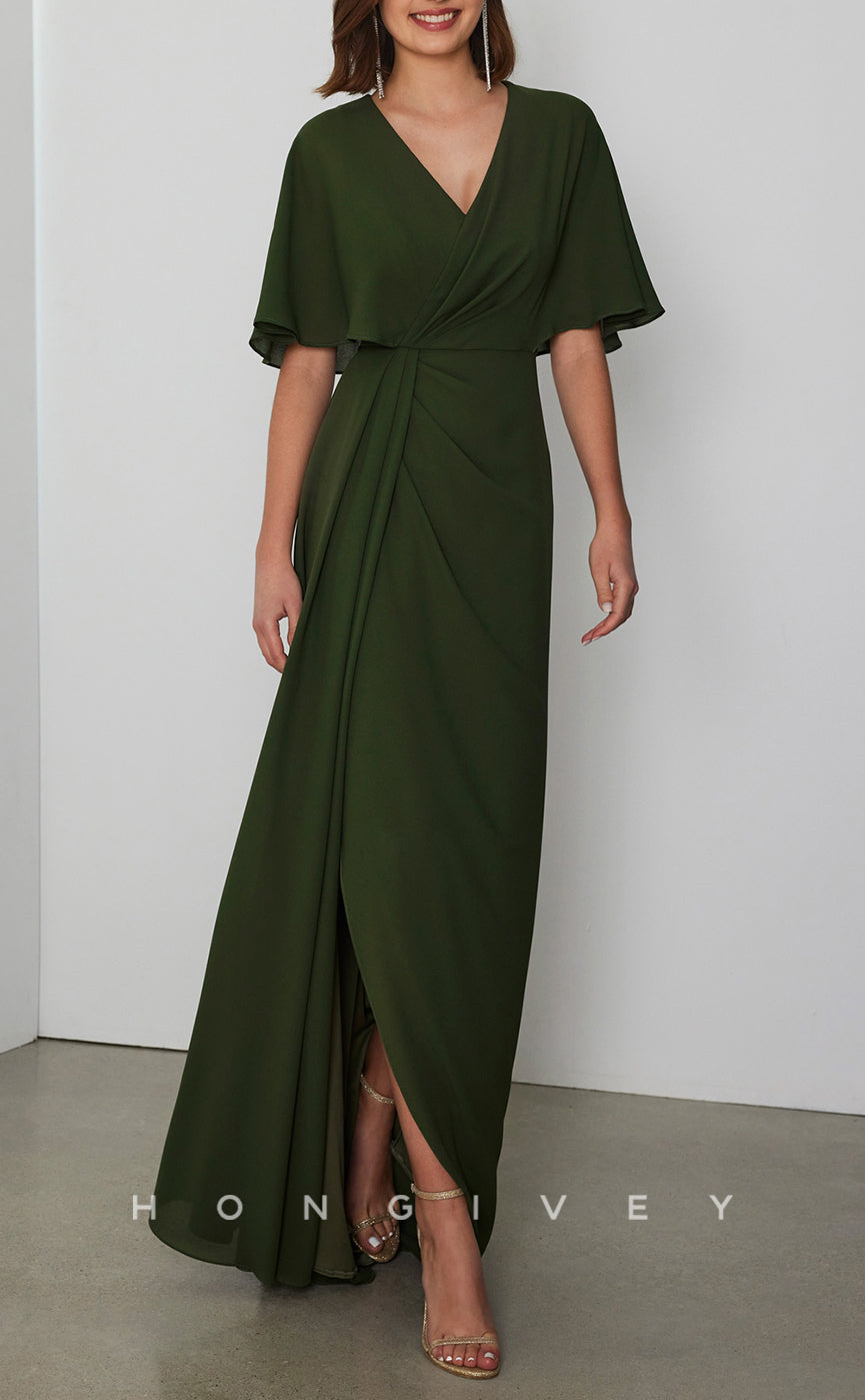 HM266 - V-Neck With Bolero Fitted Empire Ruched Mother of the Bride Dress
