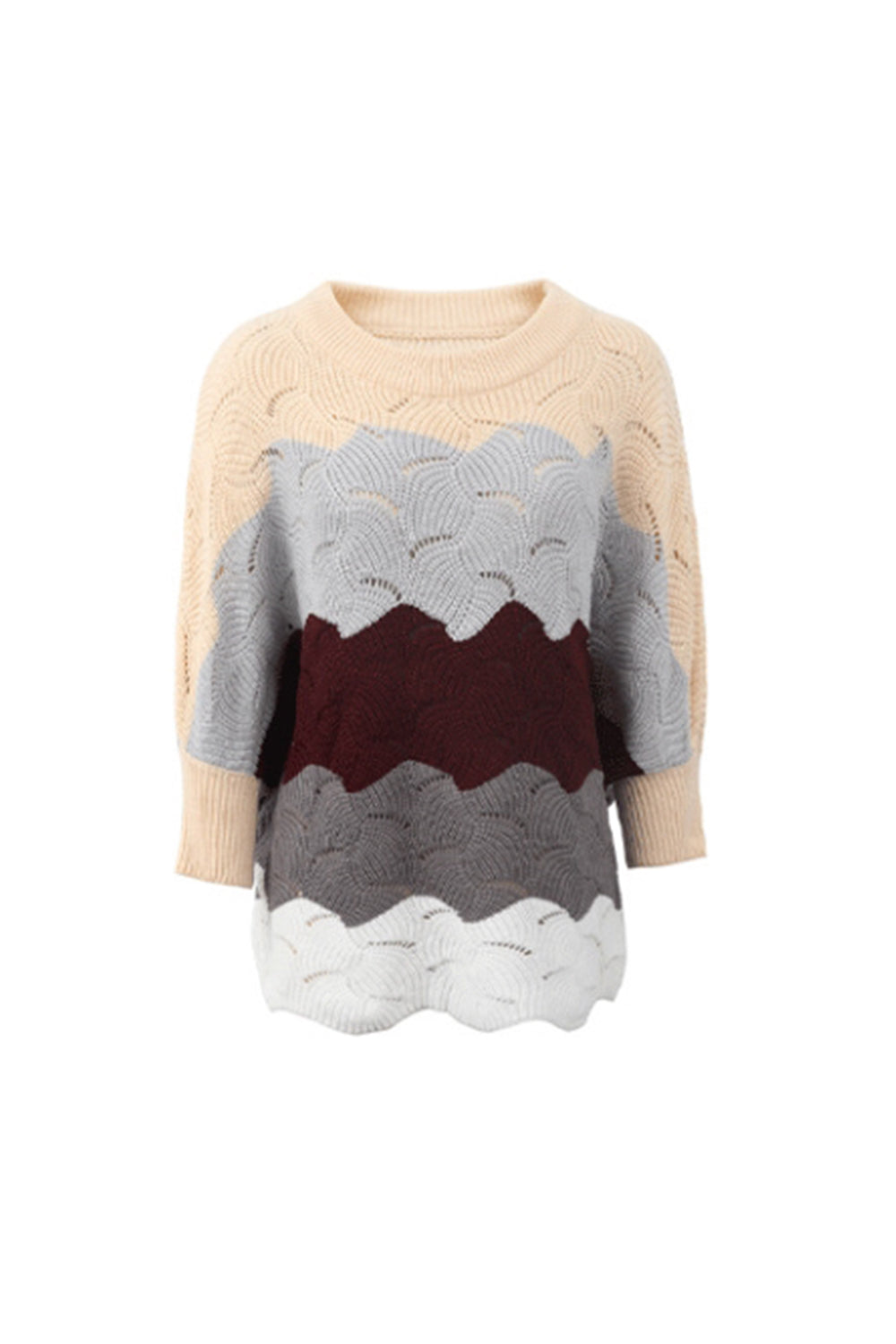 RadyRin Bat Sleeve Contrast Knit Sweater for Elegant Style