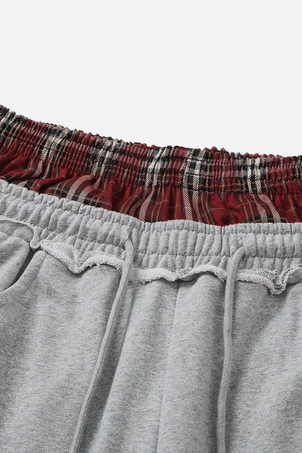 Stripe Plaid Panel Double Waist Wide Leg Pants