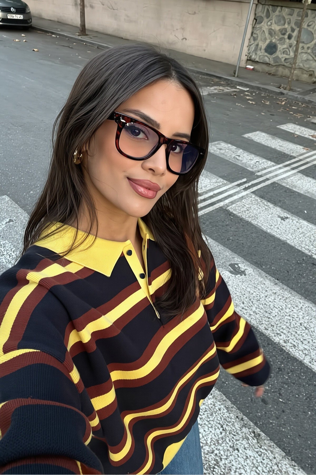 Striped Polo Collar Relaxed Sweater 4