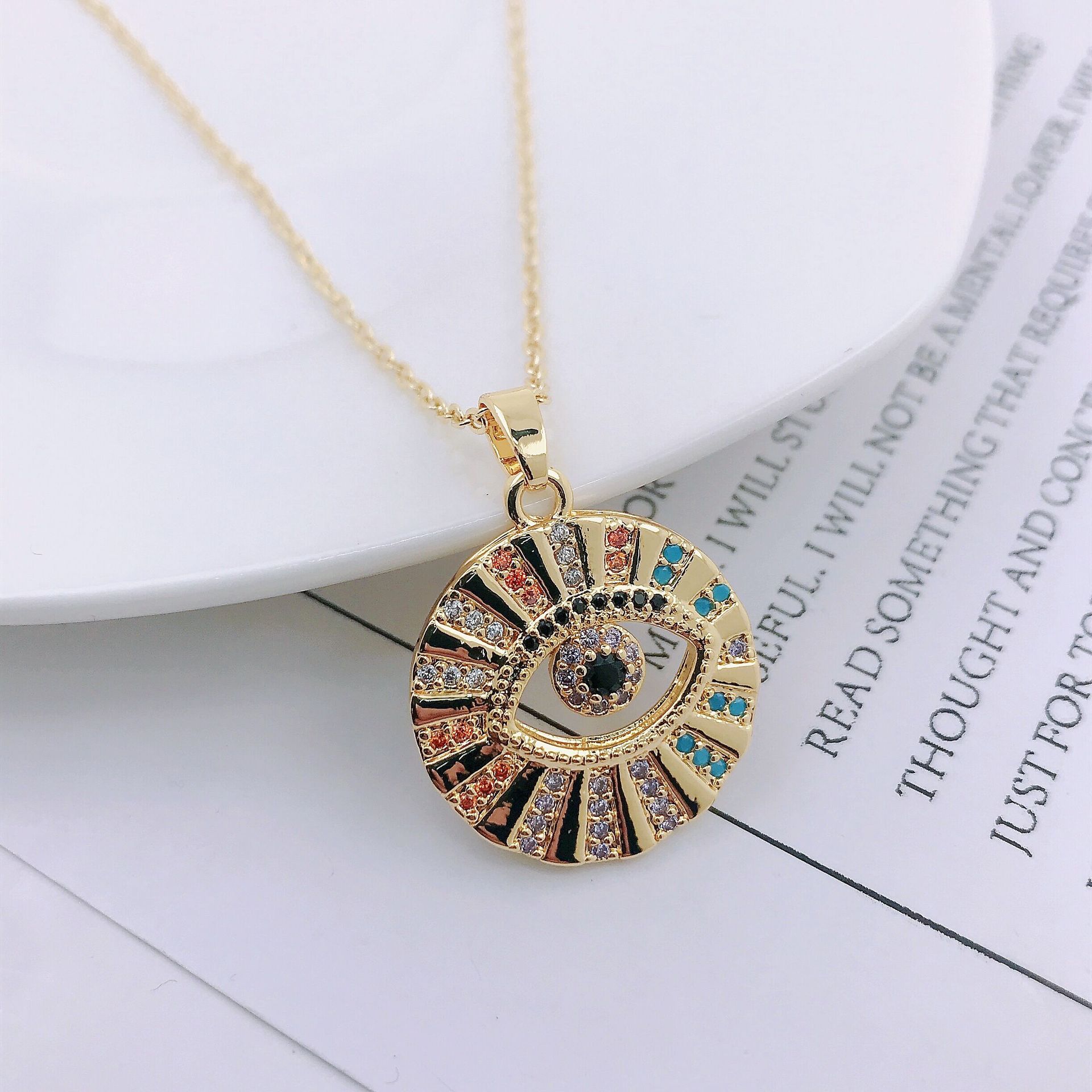 Colorful Zircon Hollow Devil's Eye Necklace - Fashionpara