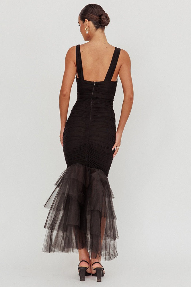Ruched Mesh Sweetheart Tiered Ruffle Mermaid Dress - View 6