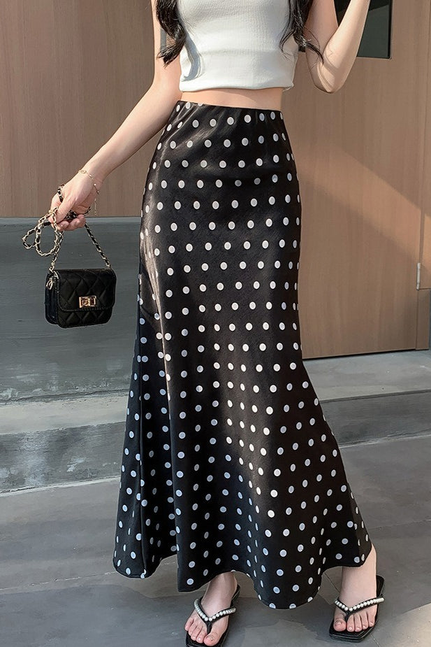 High-Waist Polka Dot Fish Tail Skirt - Fashionpara