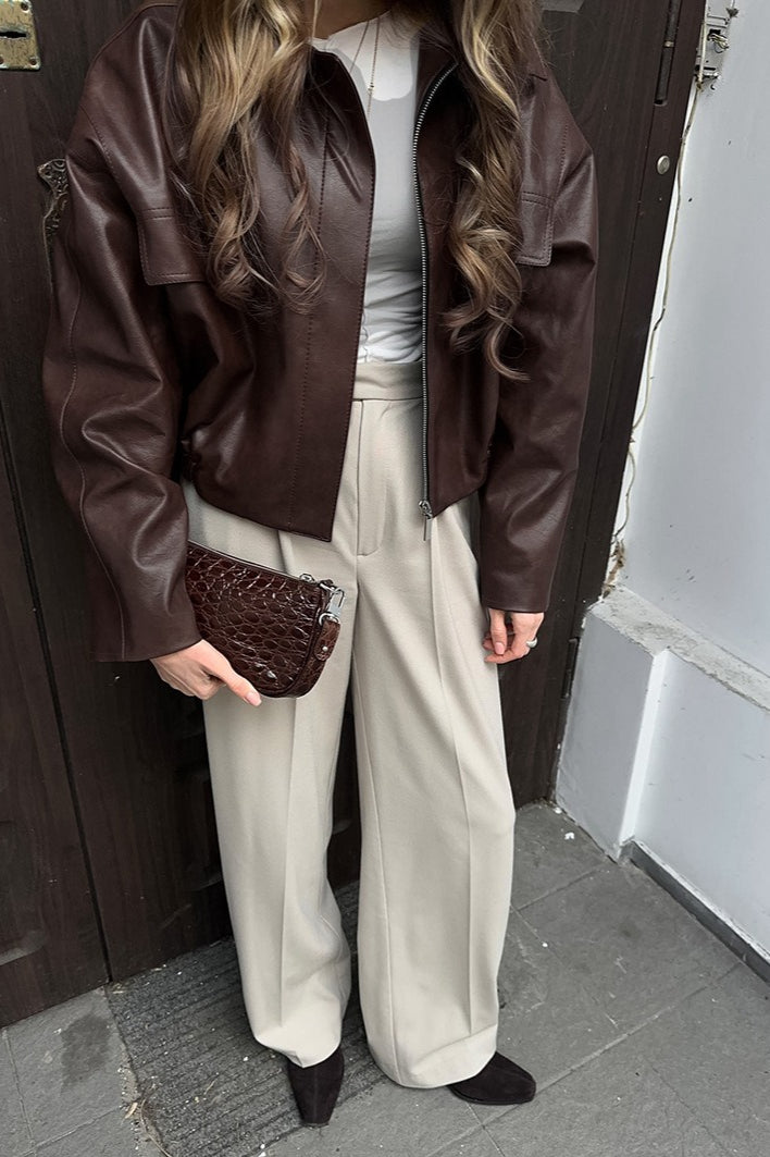 Retro Brown PU Leather Jacket 2