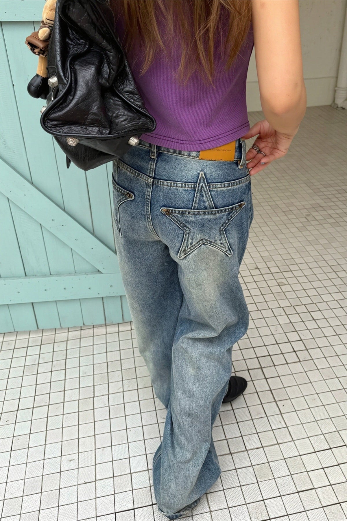 Vintage Washed Star Straight Leg Jeans