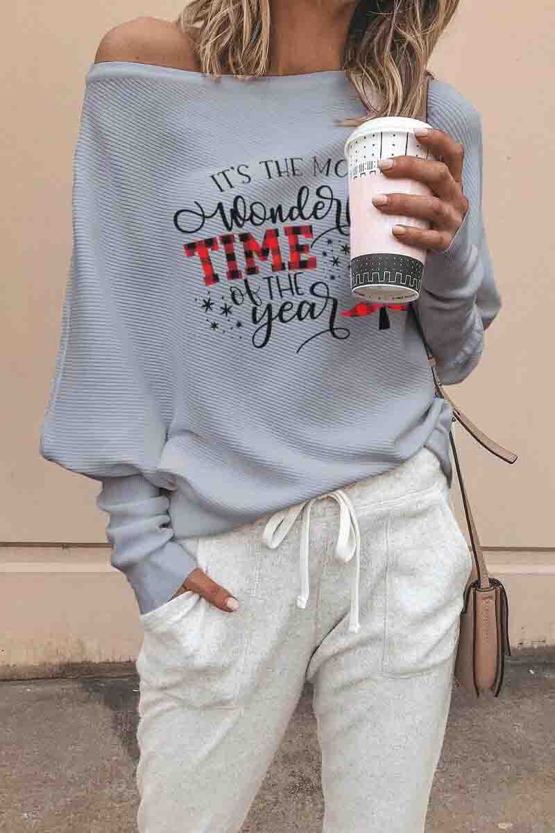 Most Wonderful Time Off The Shoulder Sweater (4Colors)  Fashionpara