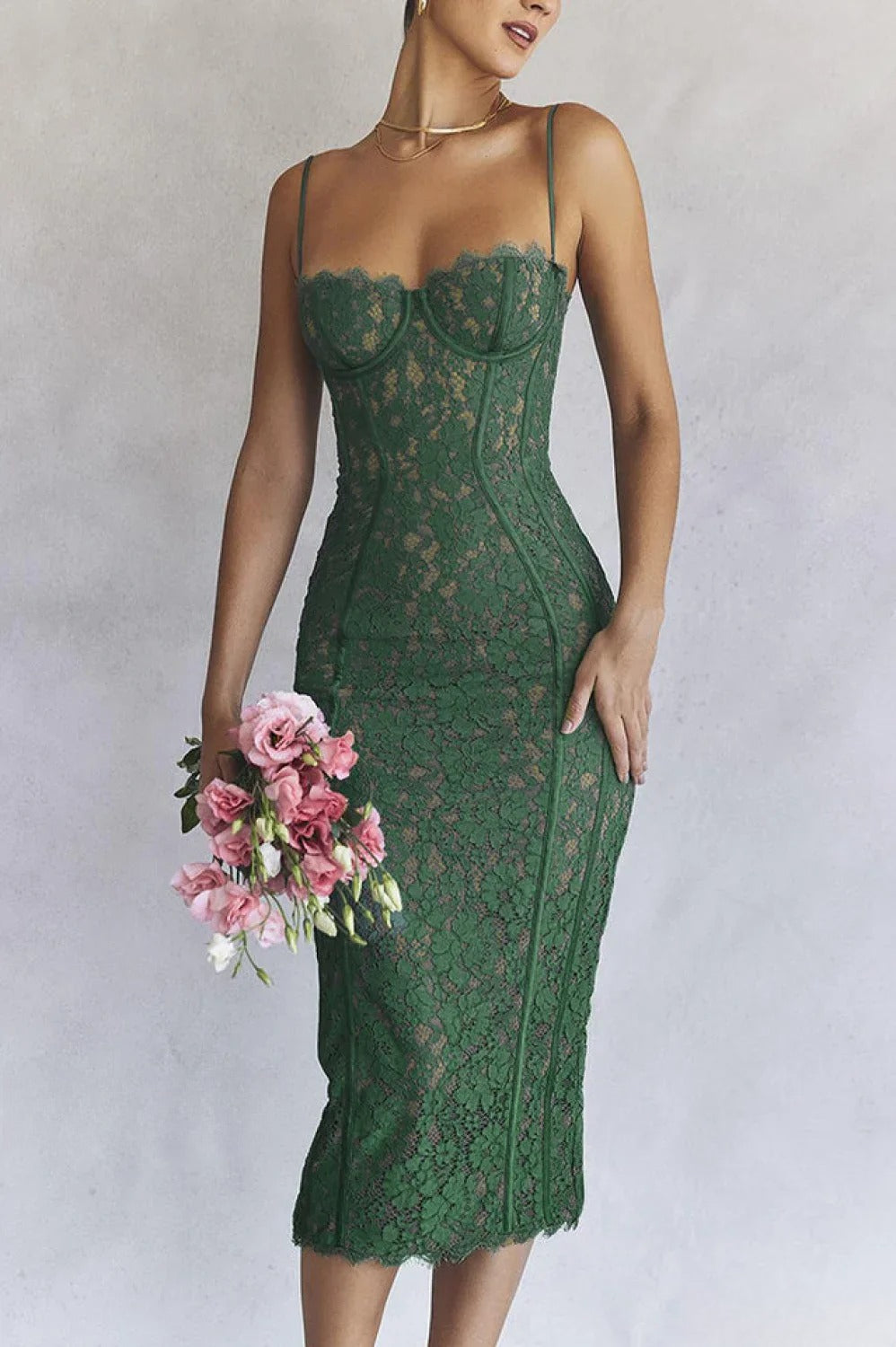 Joelle Forest Lace Midi Dress - View 3