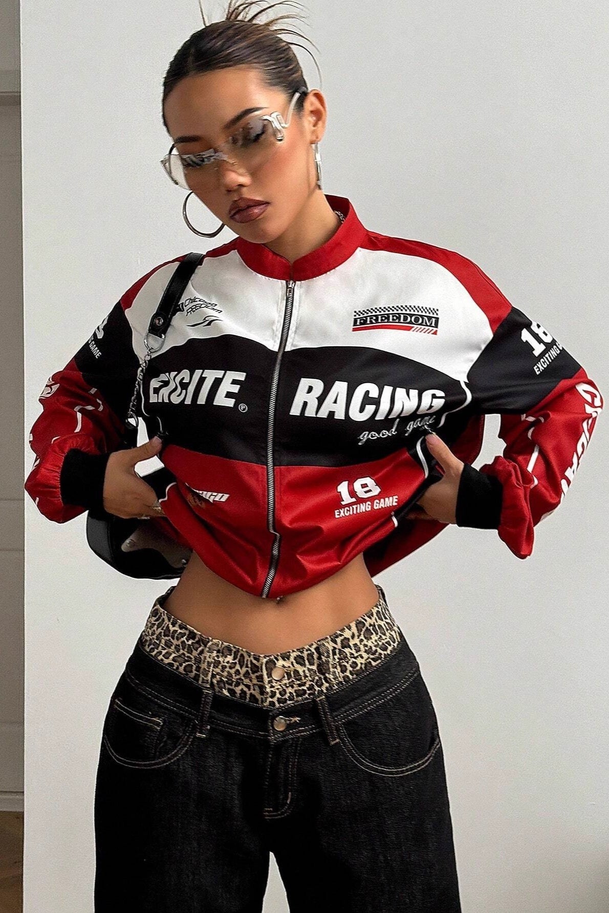 Letter Zip Moto Colorblock Coat - Fashionpara