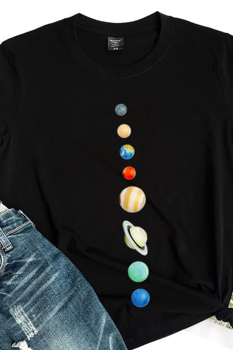 O Neck Straight Basic Print Black T-shirt Fashionpara