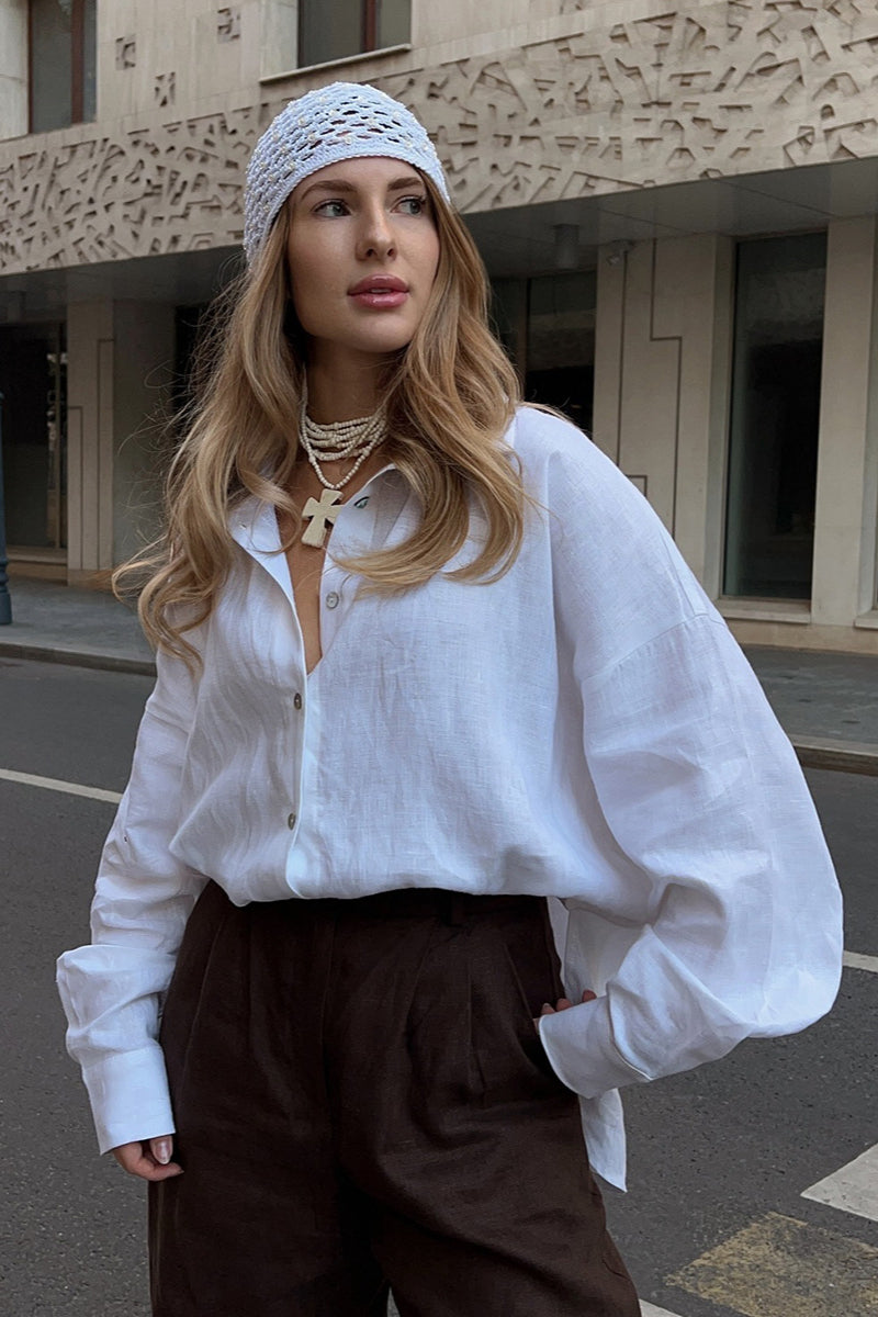 Casual Loose Fit Solid Color Blouse