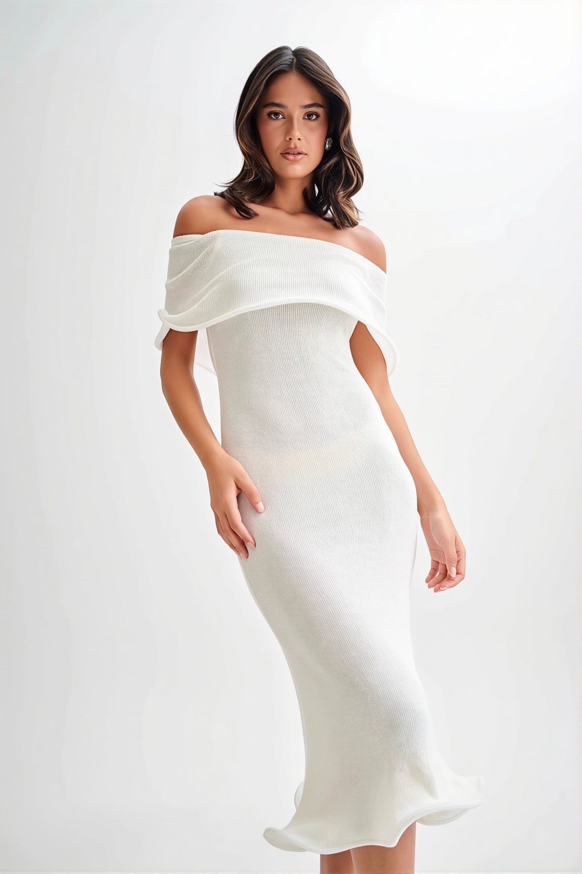 Off Shoulder Foldover Knit Bodycon Midi Dress 4