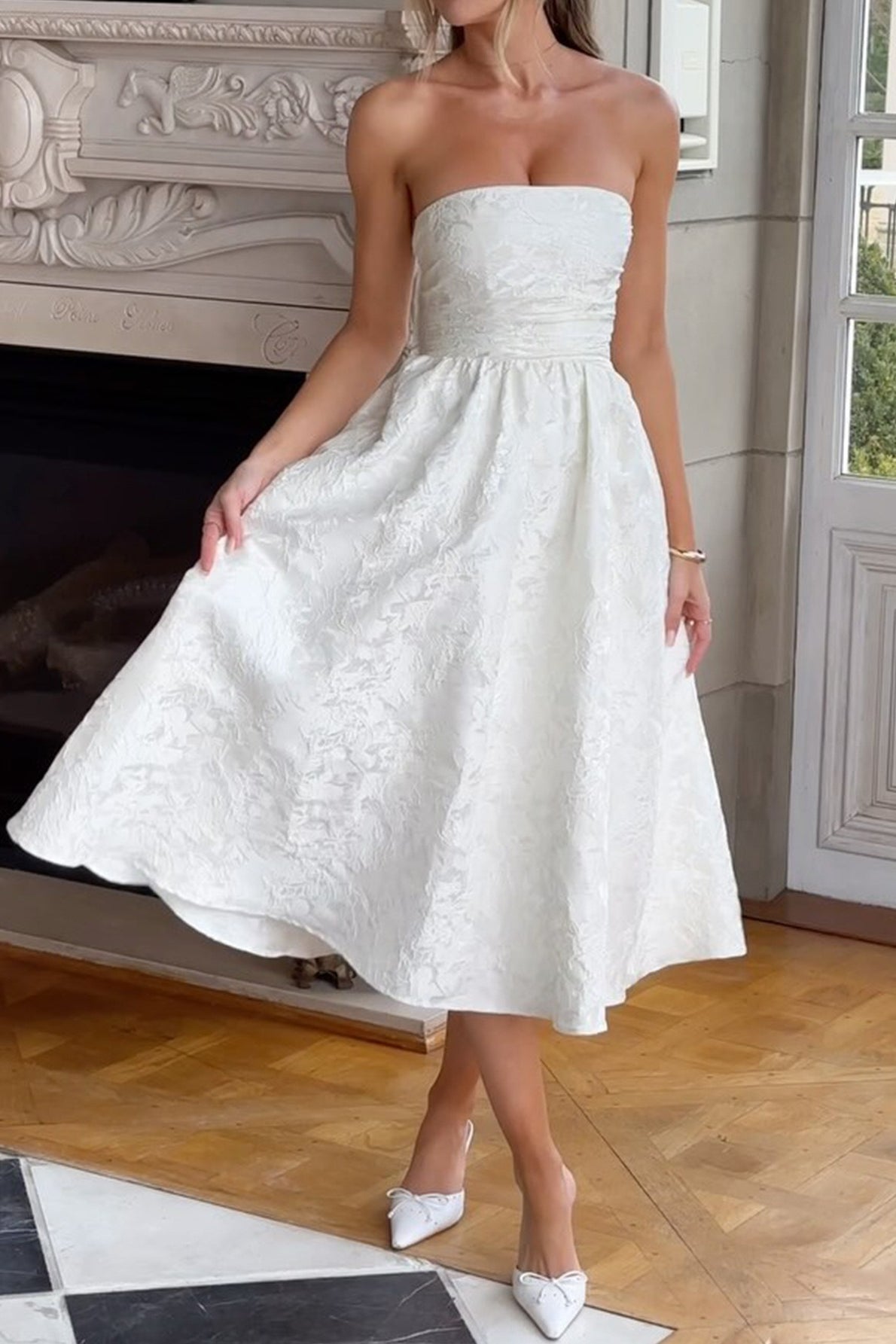 Floral Jacquard Strapless Fit & Flare Midi Dress 7