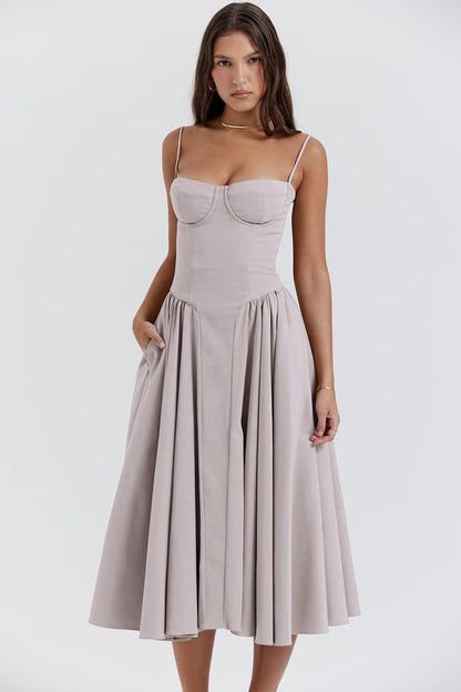 Corset Sweetheart Spaghetti Strap Fit and Flare Midi Dress - View 22