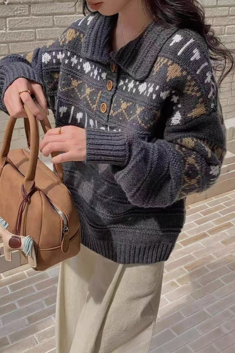 Loose Fit Fair Isle Knit Sweater