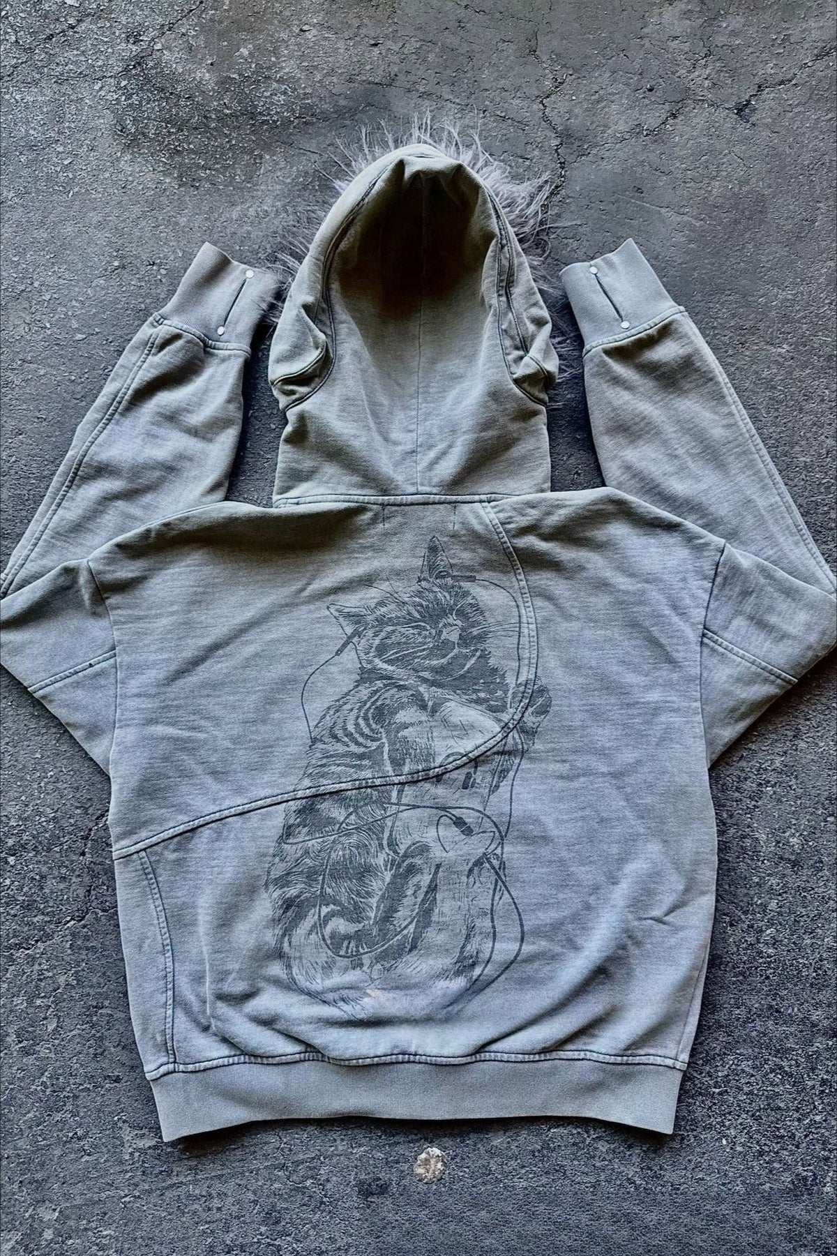 Fur Trim Washed Utility Pocket Zip Hoodie