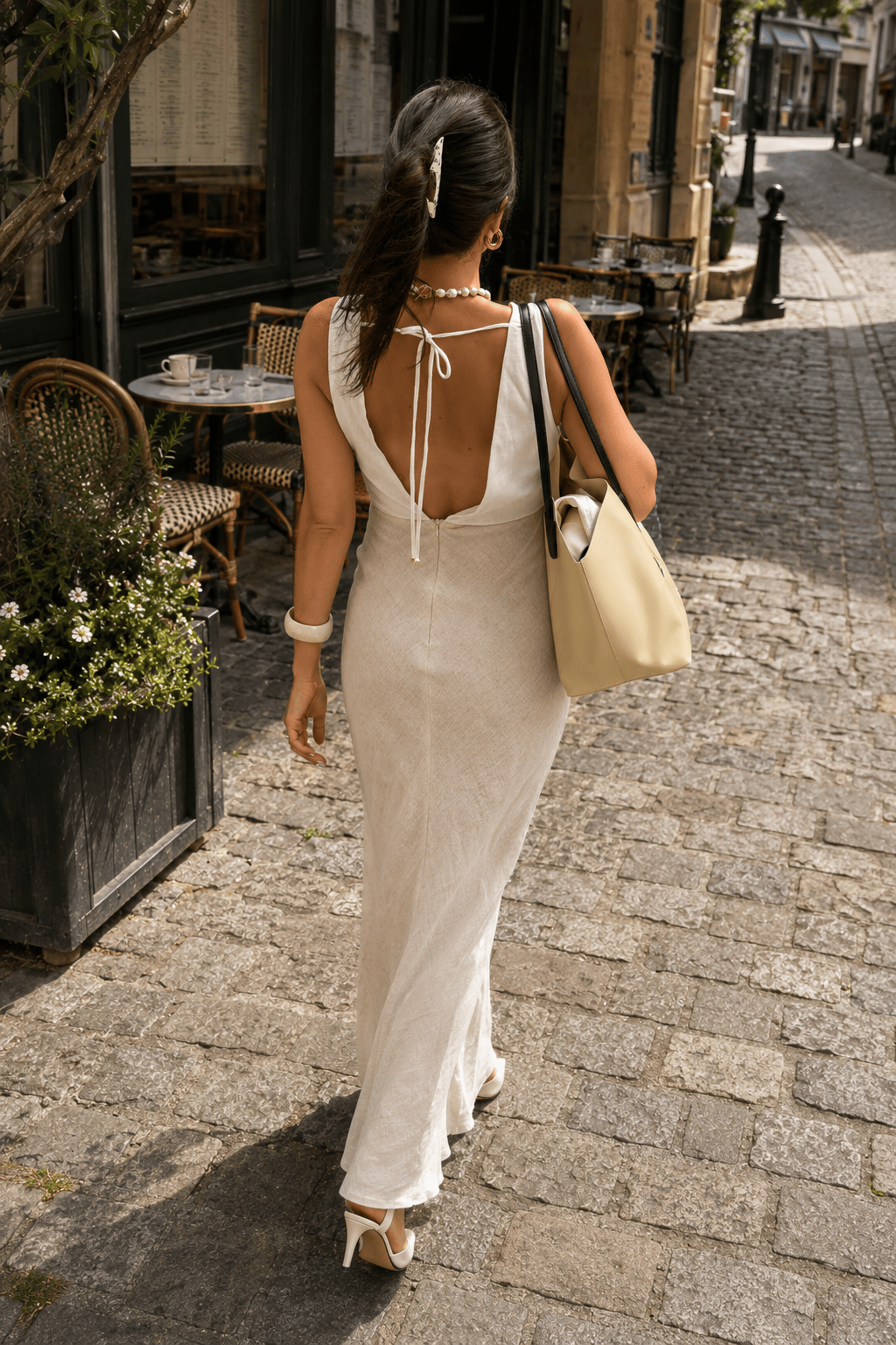 Deep V-Neck Sleeveless Ruched Waist Satin Maxi Dress 2
