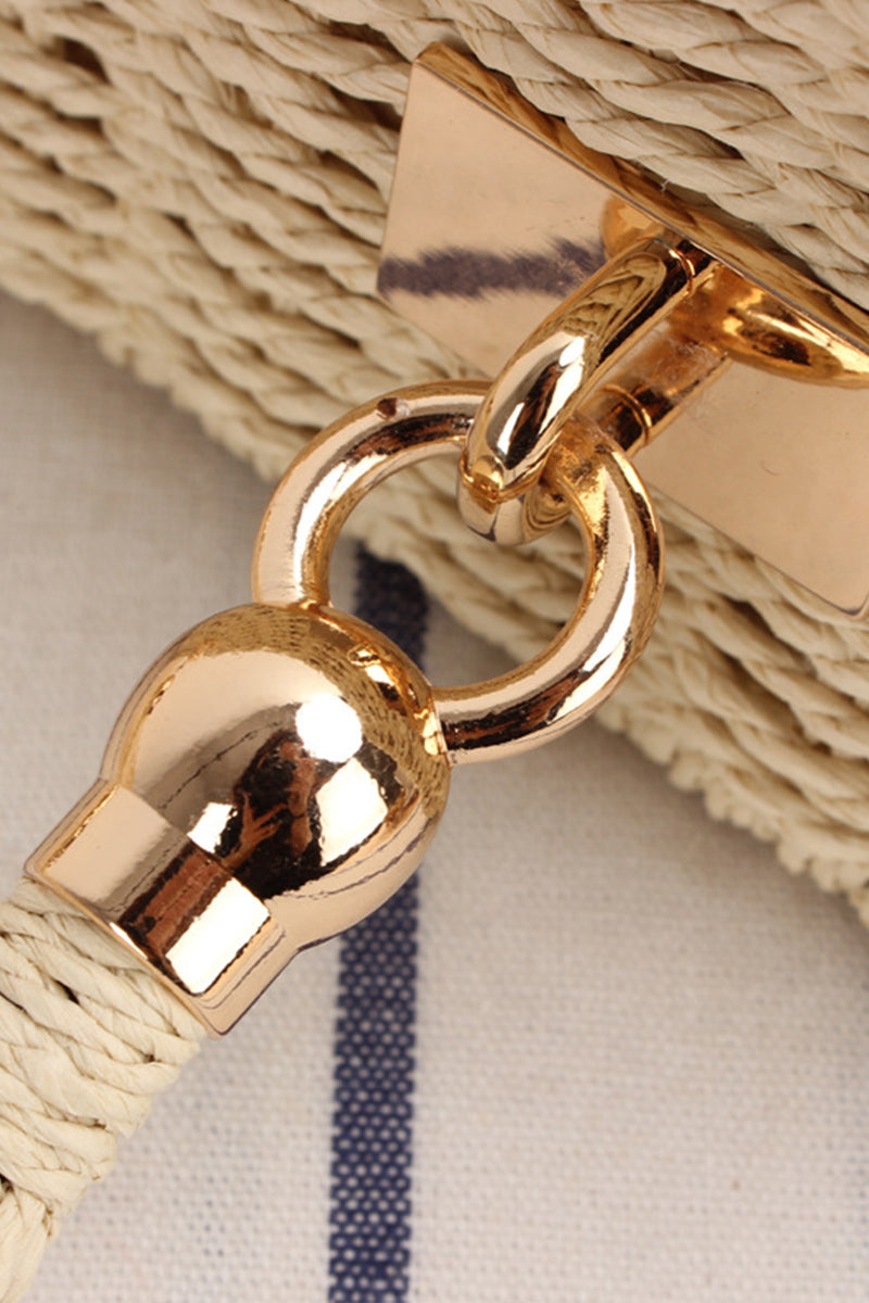 Box Shape Top-Handle Woven Straw Beach Handbag - Fashionpara