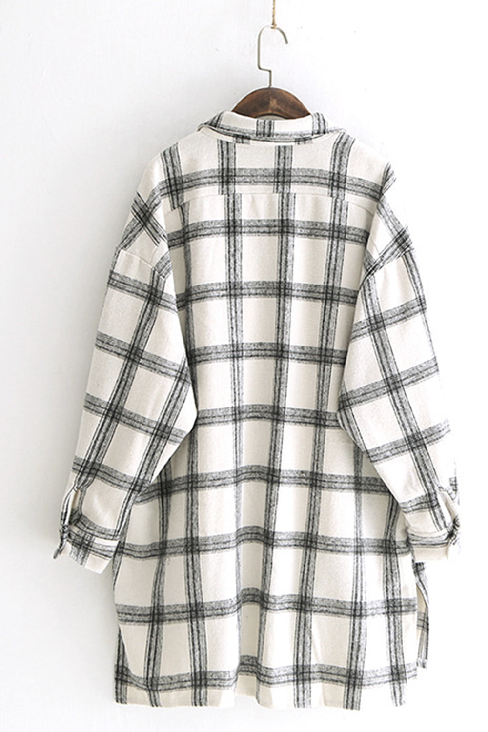 RadyRin Thick Brushed Plaid Flannel Lapel Cardigan Coat