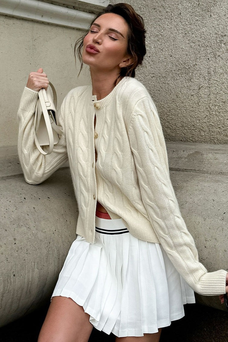 Solid Crochet Knit Cardigan Sweater