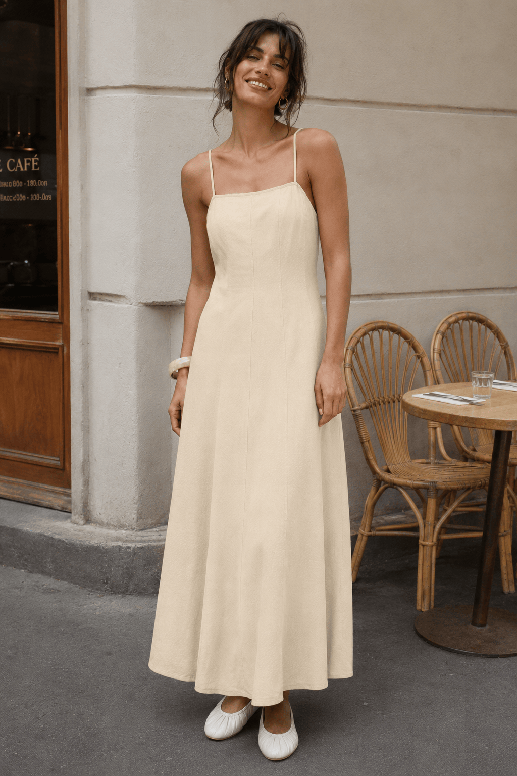 Linen Square Neck A-Line Maxi Dress
