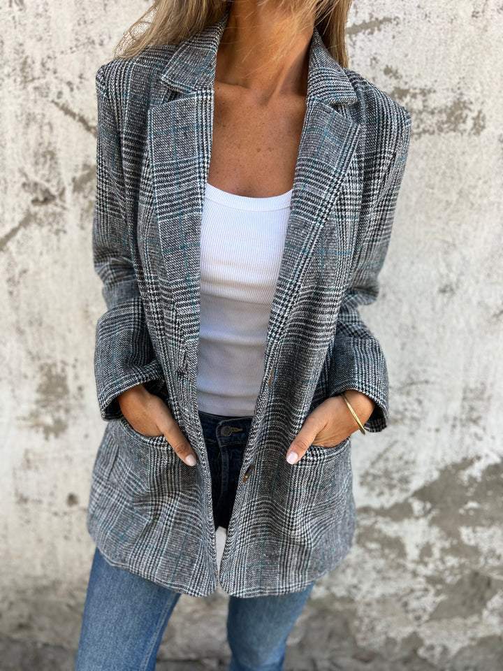 Plaid Notch Lapel Single Breasted Blazer 4