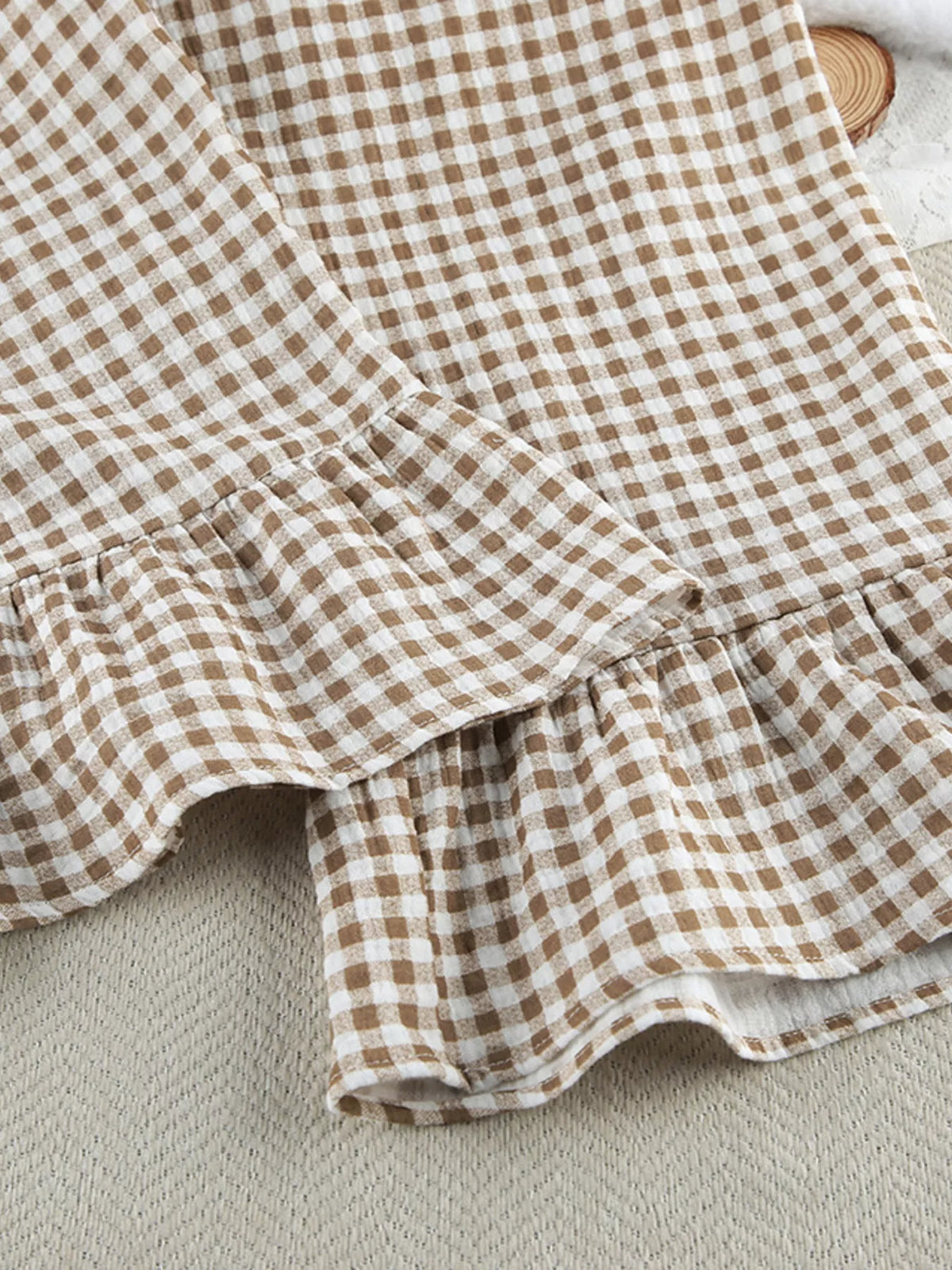 Gingham Ruffle-Trim Top and Pants Lounge Set