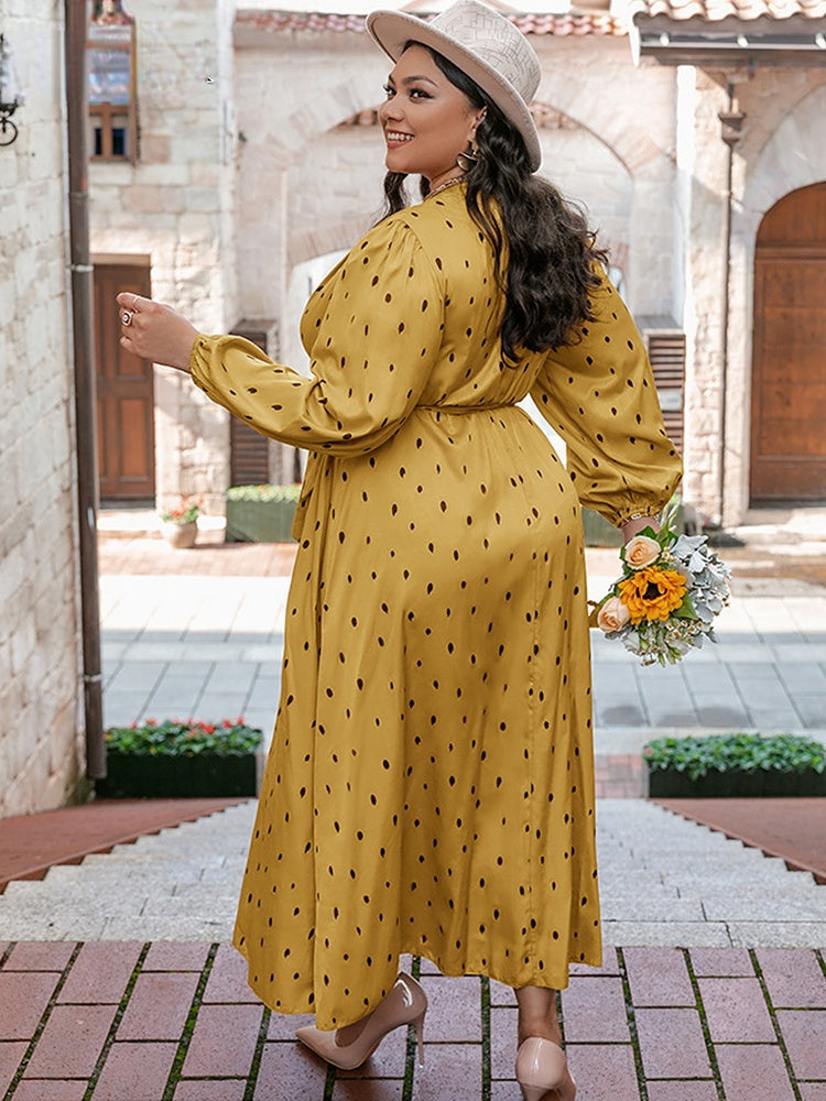 V-neck Long Sleeve Lace Up Long Dresses 8