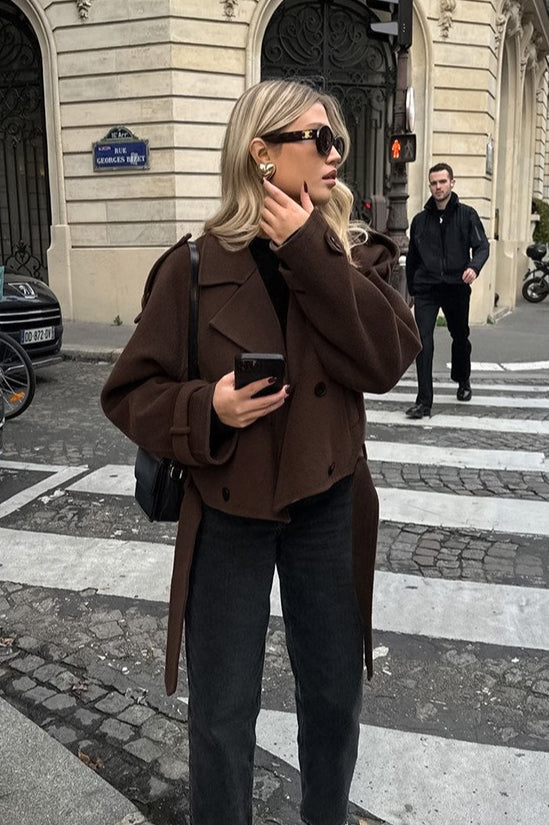 Cropped Double Breasted Belted Wool Jacket 3