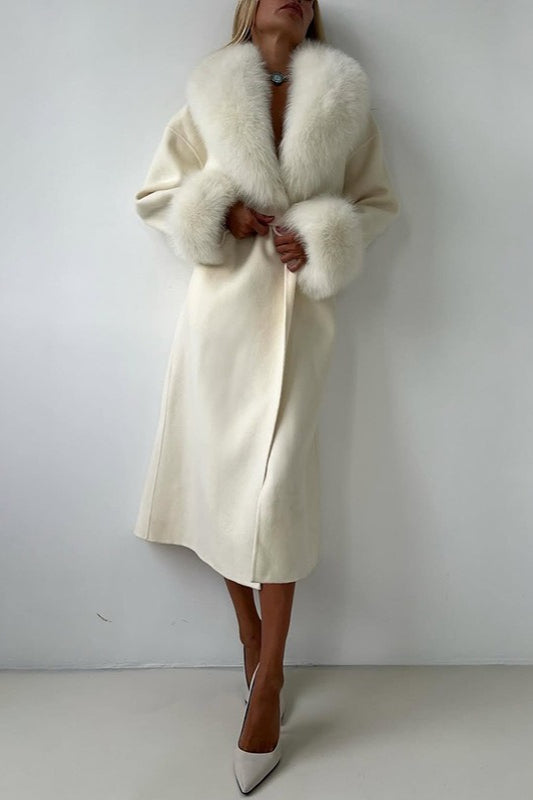 Wool Blend Fur Collar Elegant Solid Loose Overcoat