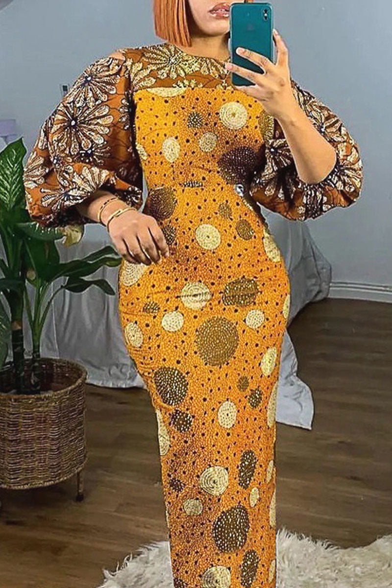 Vintage Print Polka Dot Patchwork O Neck One Step Skirt Dresses Fashionpara