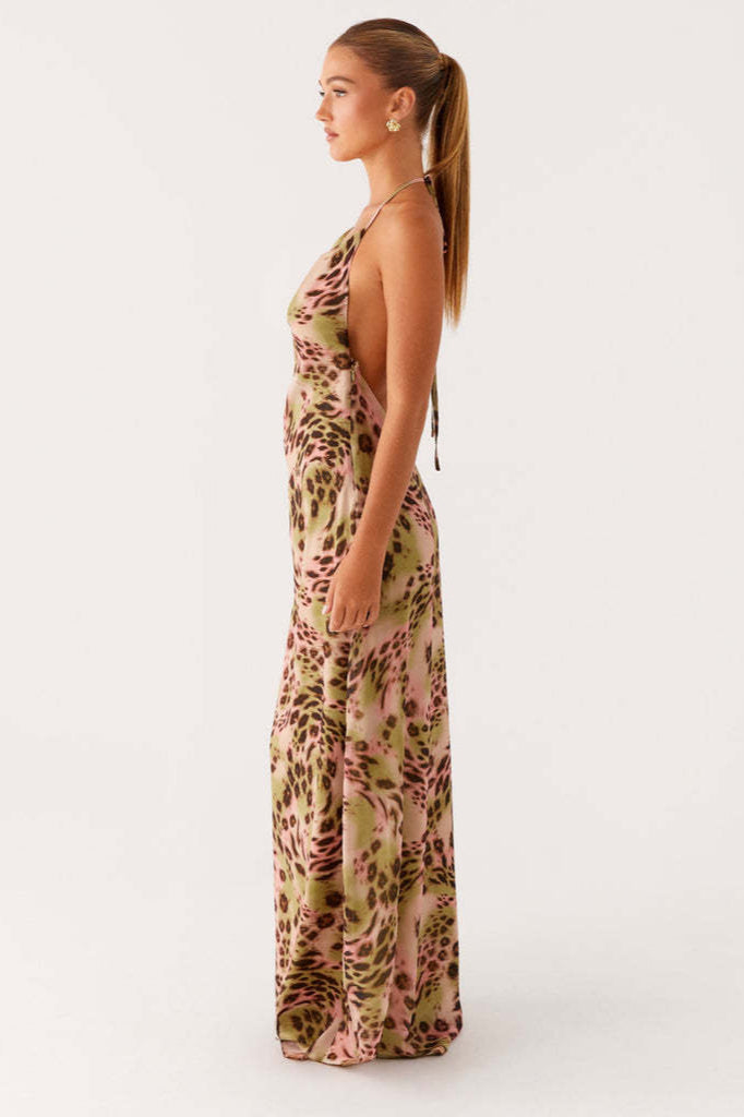 Leopard Print Cowl Neck Slip Maxi Dress 4