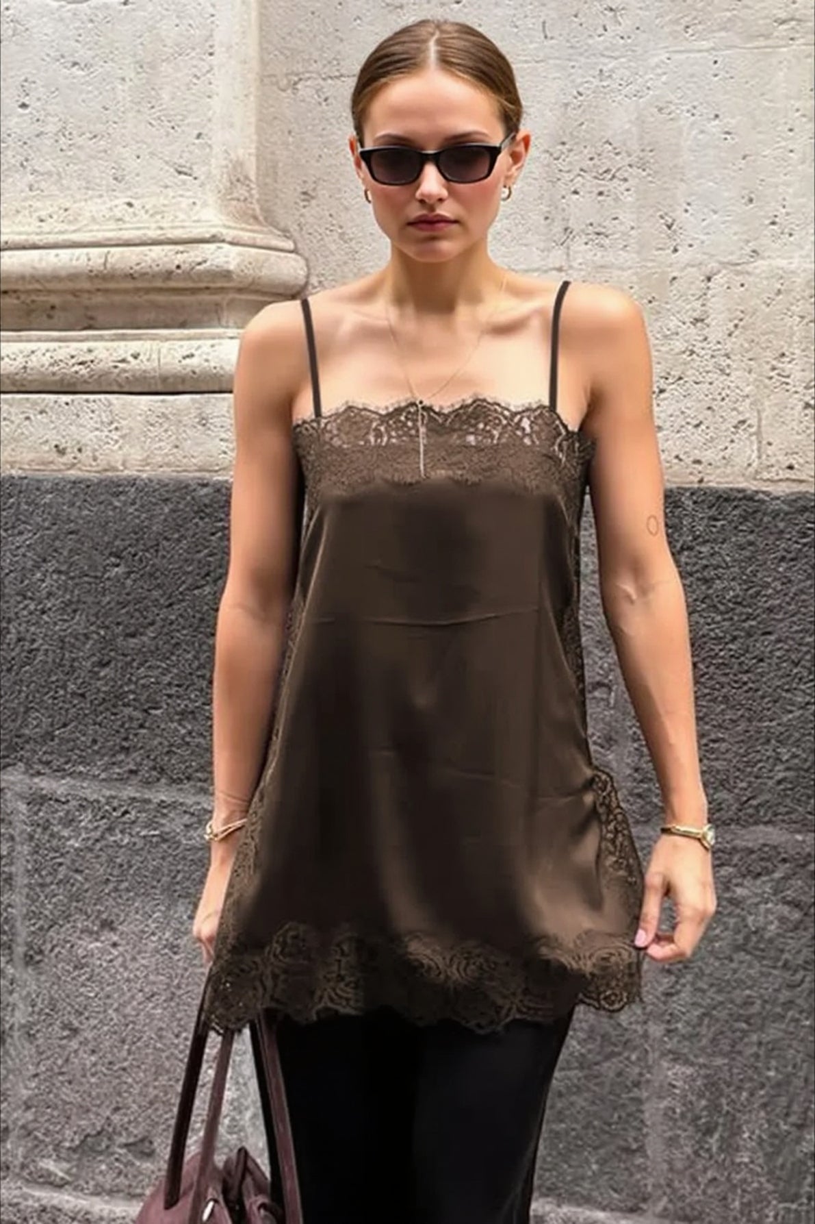 Satin Lace Trim Spaghetti Strap Slip Mini Dress 6