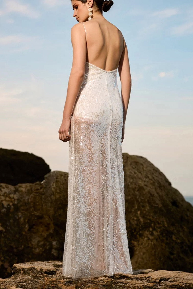 Low-Back Sequin Maxi Slip Dress