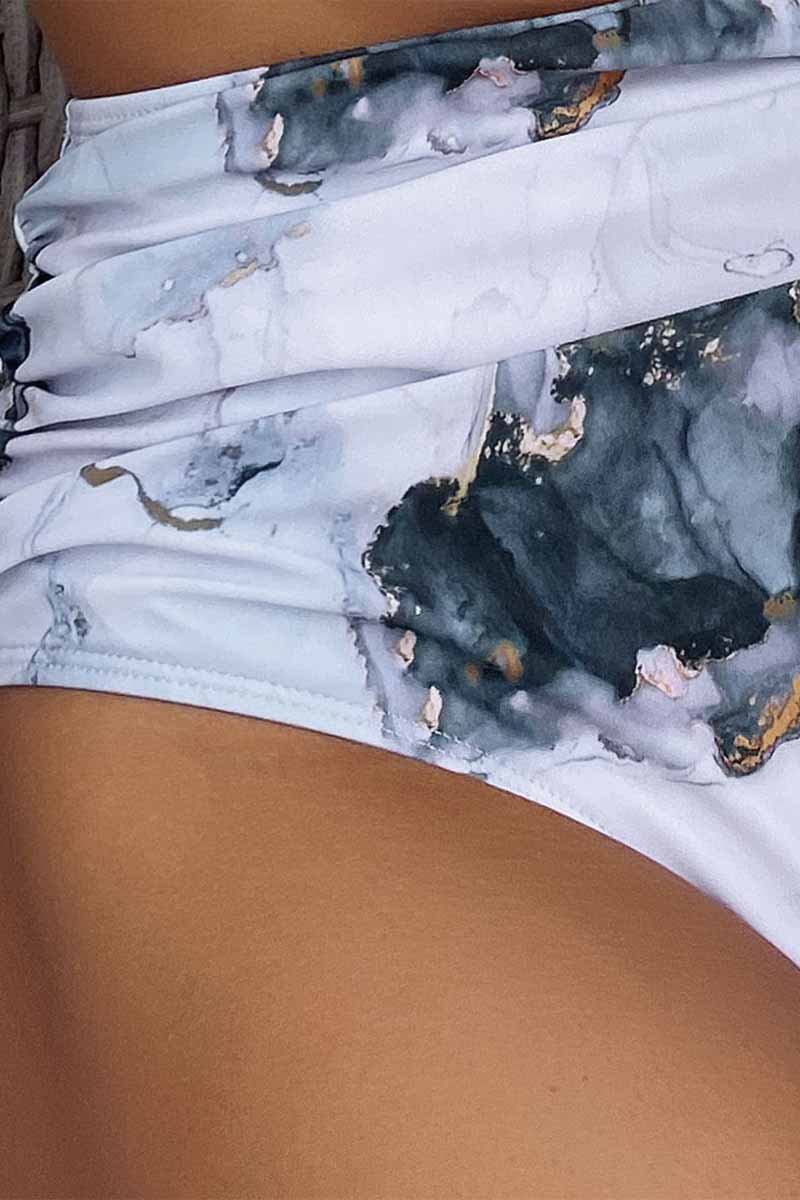 Marble Print Ruched Push Up Two Piece Swimsuit - Fashionpara