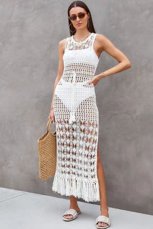 Sexy Cut Out Knit Fringe Beach Boho Dress - Fashionpara