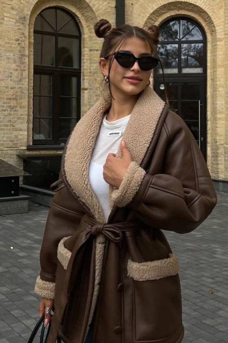 Long Sleeve Faux Shearling Coat